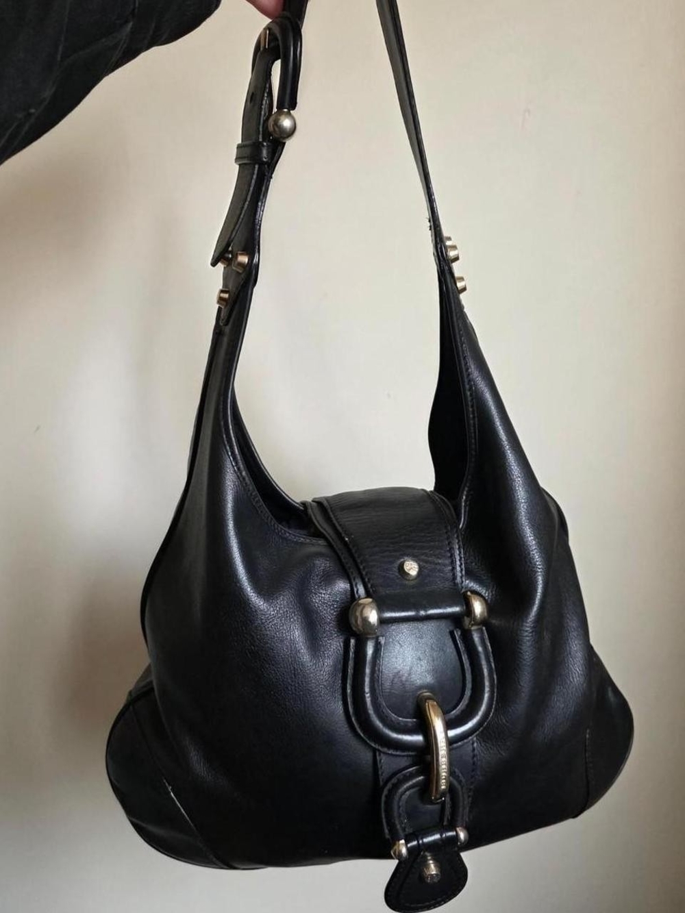 Burberry Black Leather Shoulder Bag with Silver Hardware